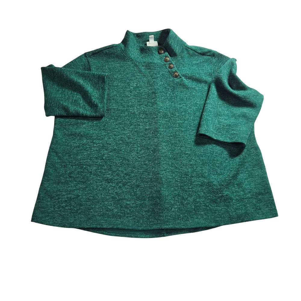St. John's Bay Plus Size 1X Green Marled Mock Neck Shoulder Button Sweater